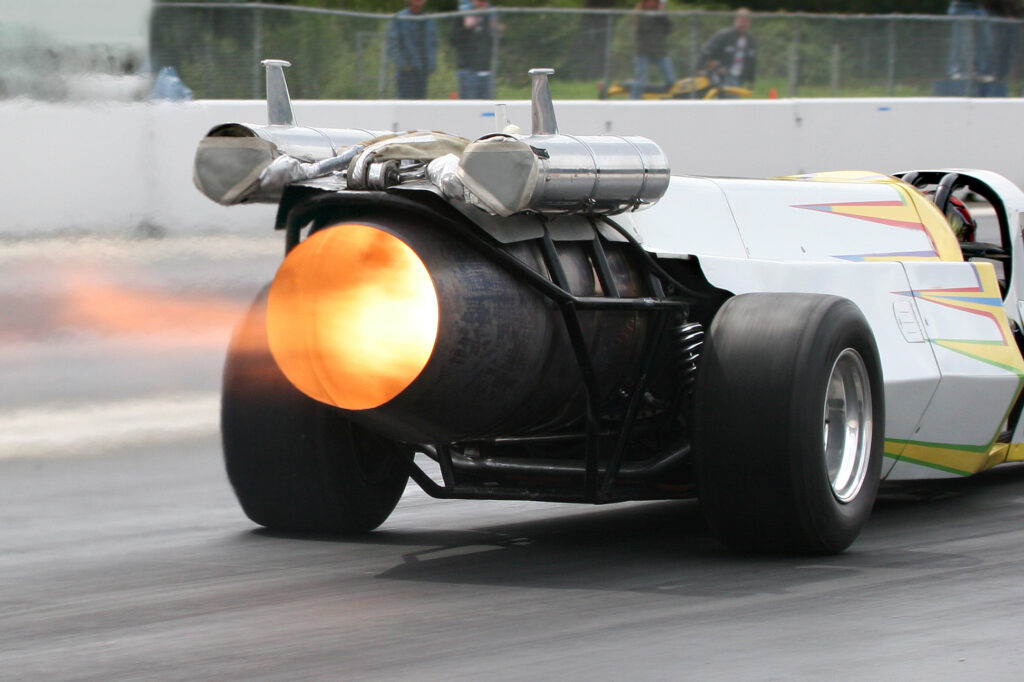 Jet car with high temp exhaust